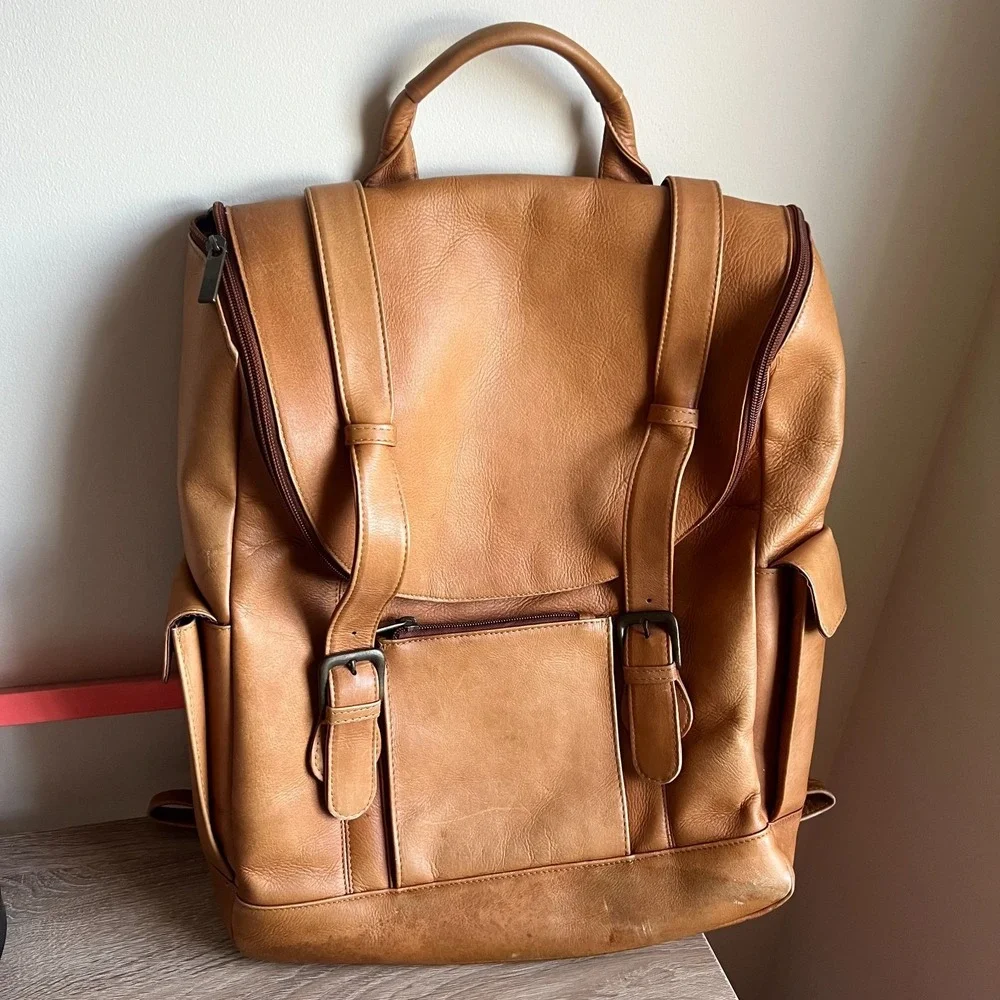 Charlie's Leather Dante XL‎ Laptop Flap Back Pack Leather Distressed Travel READ